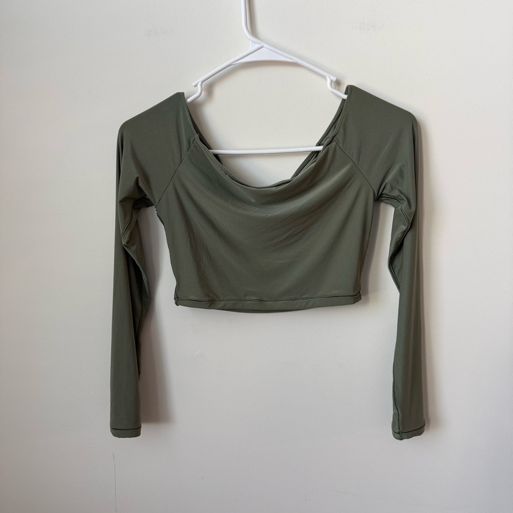 Smoothez by Aerie Off The Shoulder Long Sleeve Crop Top Green‎ Size Medium - Picture 2 of 6